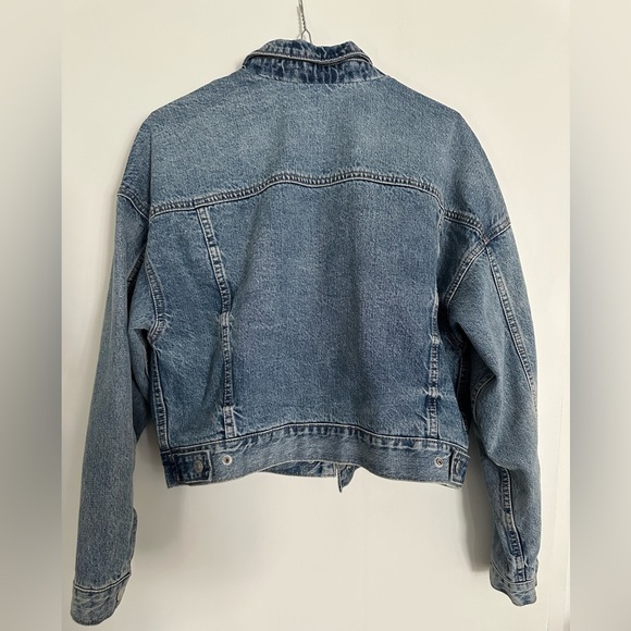 American Eagle Blue Floral Lined Cropped Denim Jacket - Picture 2 of 8